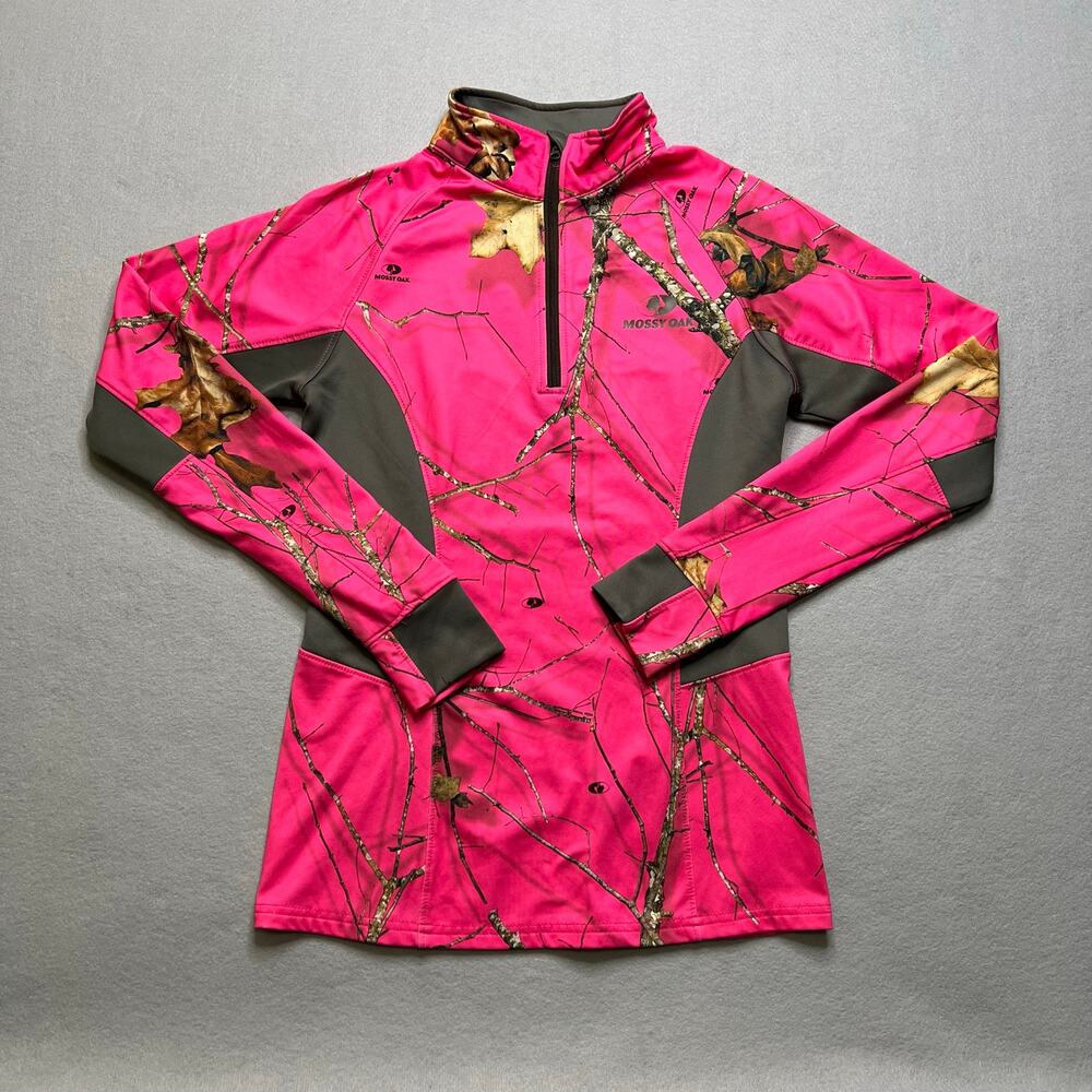Mossy Oak Womens Small Pink Camo Quarter Zip‎ Hunting Pullover Performance Top